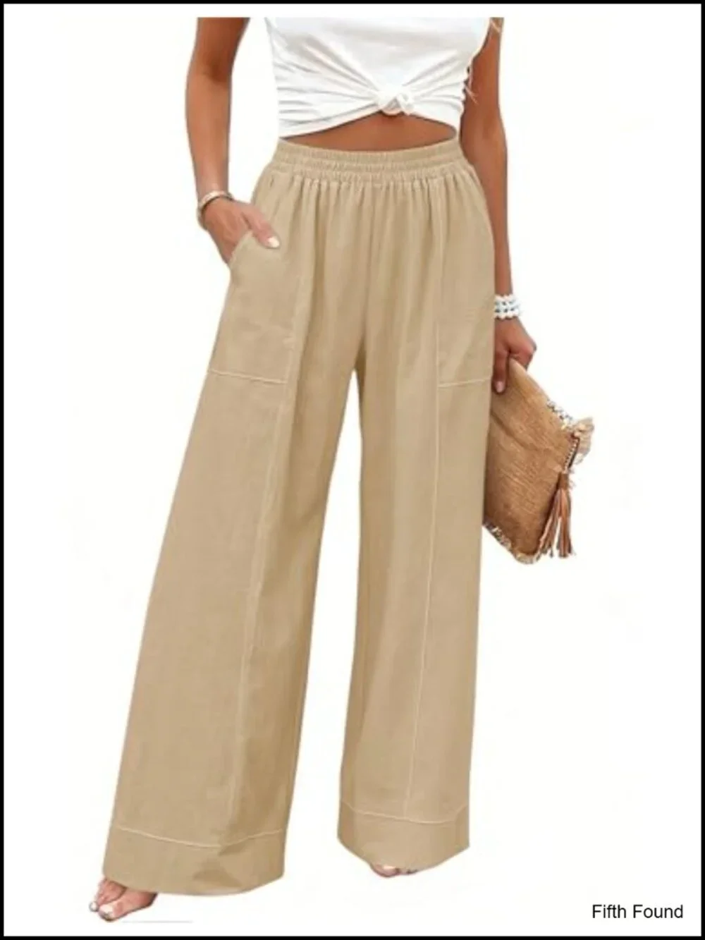 Womens Elastic Waist Palazzo Pants Wide Leg Lounge Trousers with Pockets Cotton